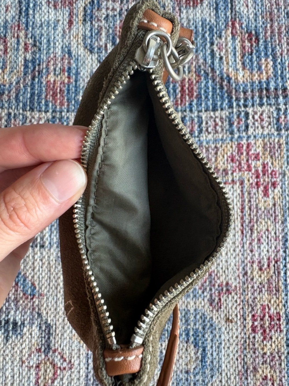 Suede Wristlet Clutch in Olive Brown with Leather Strap - Picture 3 of 3